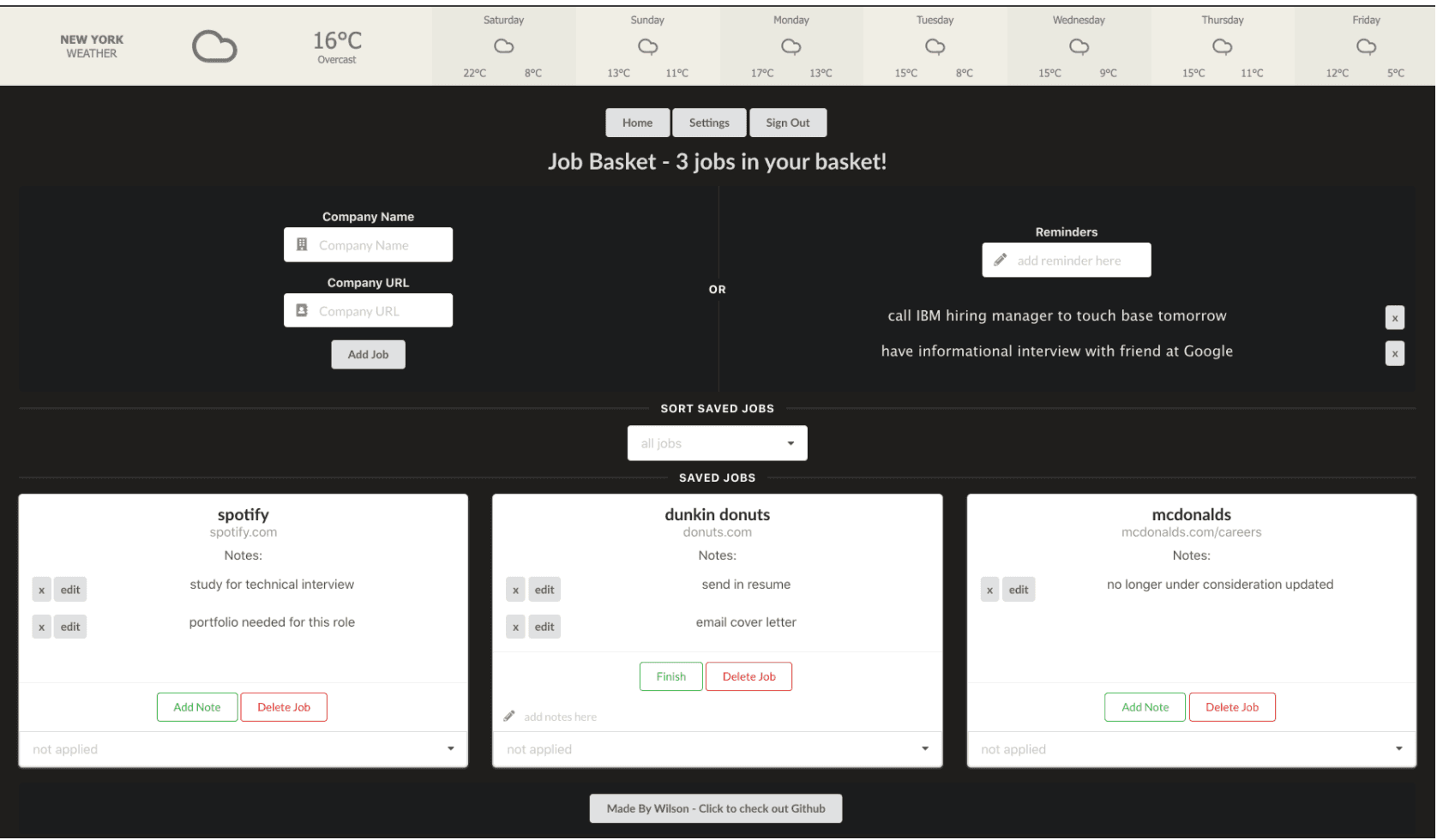 Screenshot of Job Basket